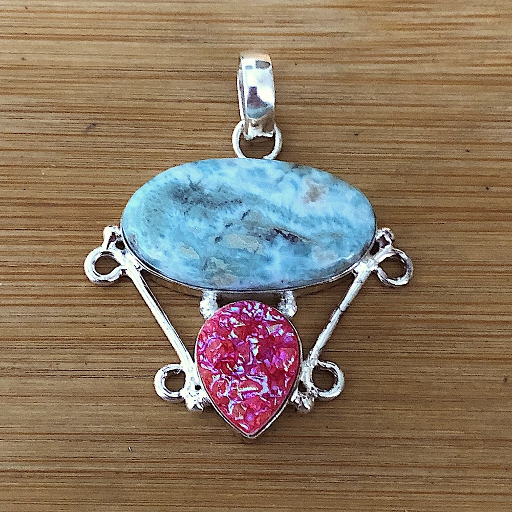 $64  Estate Multi Stone Drop Pendant  Sterling Silver  Marked 925